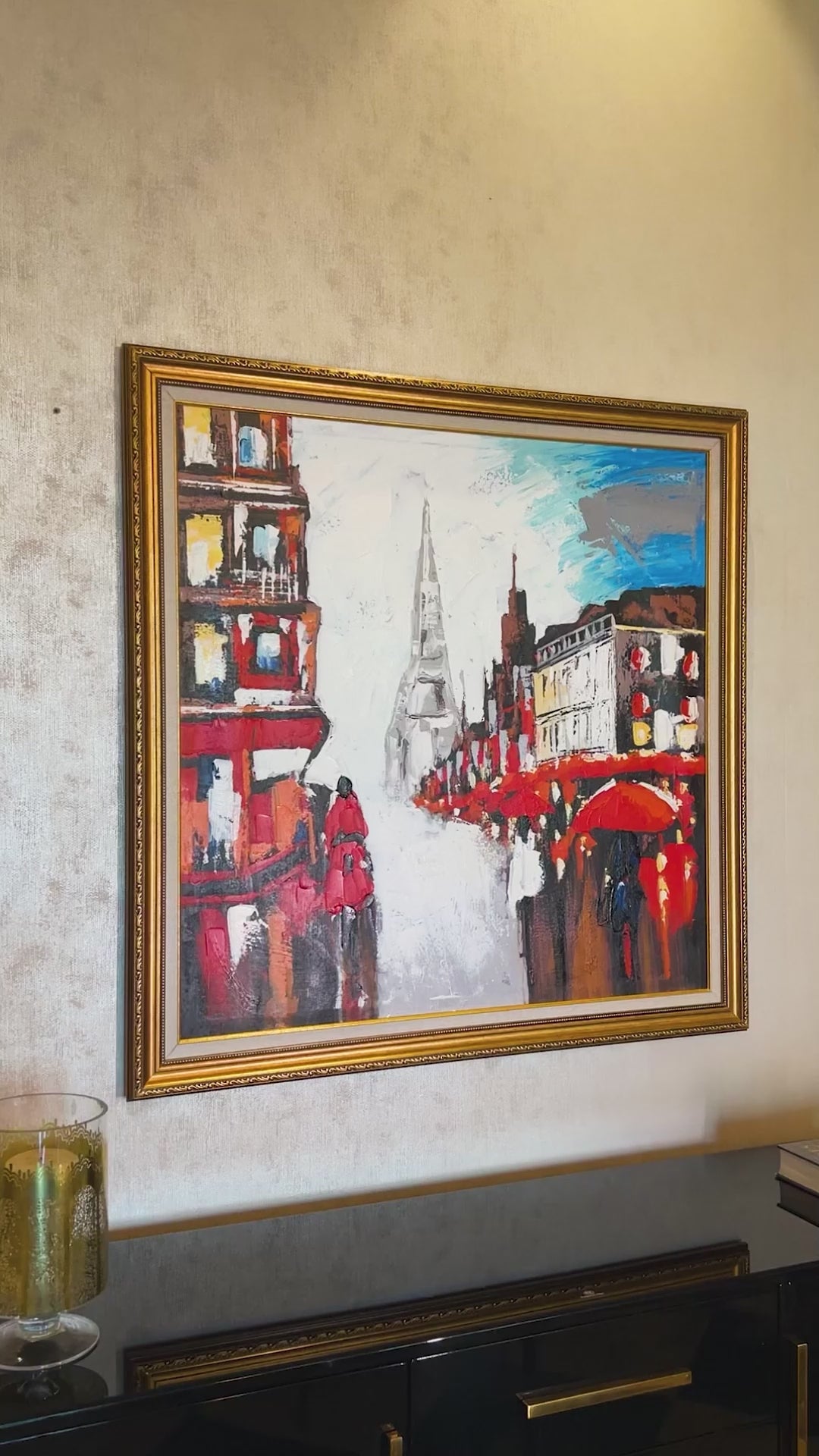 A Stroll in Paris 100% Hand Painted Wall Painting (With Outer Floater Frame) (40x40 Inches) (Victorian Frame)