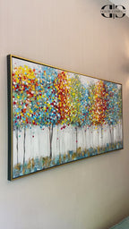The Mystery Forest  100% Hand Painted Wall Paintings For Living Room (With outer Floater Frame) (56 x 28 Inches)