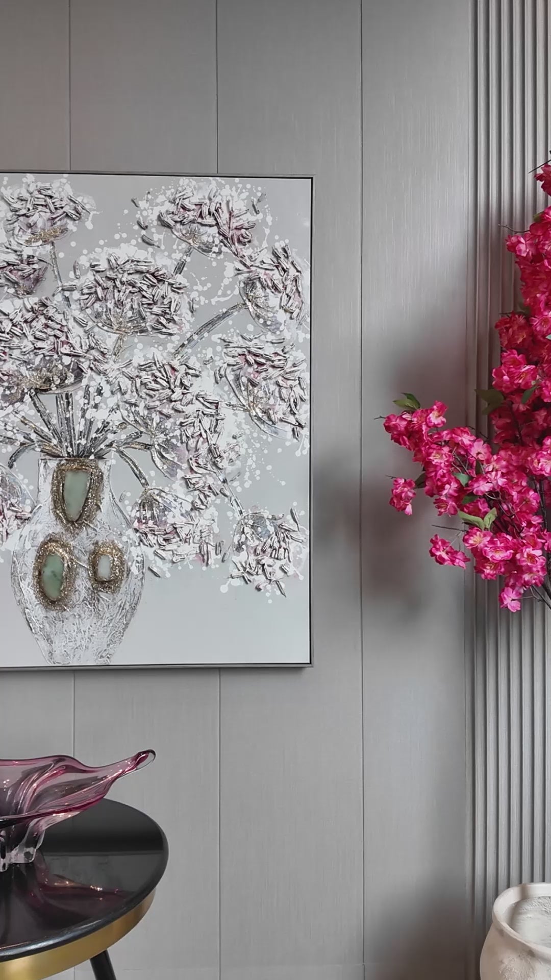 Frozen Florals 100% Hand Wall Painting For Home (outer Floater Frame ) (39.5x 39.5 Inches)