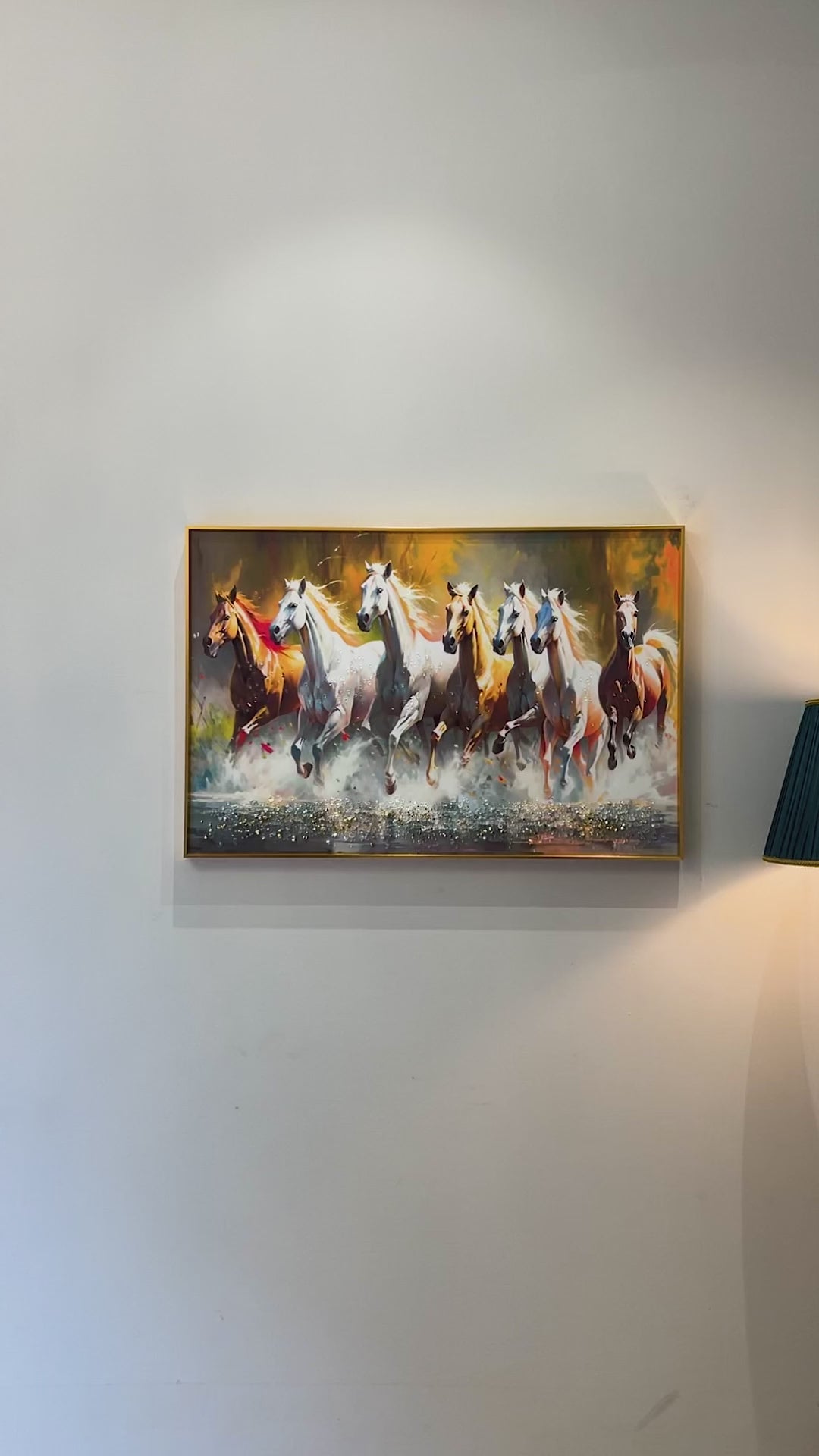 Seven Running Horses Whisper in the Wind Crystal Glass Painting for Wall Art - Medium