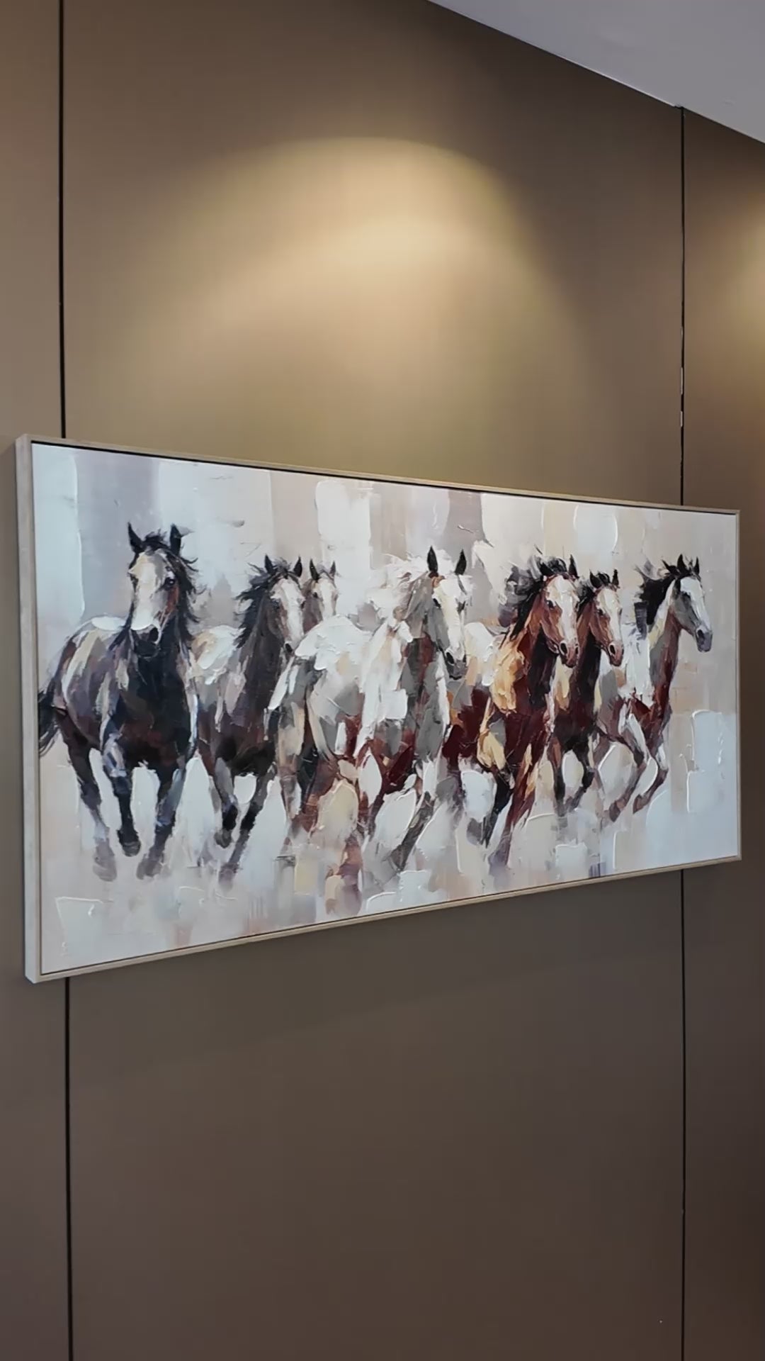 Spirit of Seven Running Horse Handmade painting for Home & Wall Decoration Item (With Outer Floater Frame) (27.5x55 Inches)