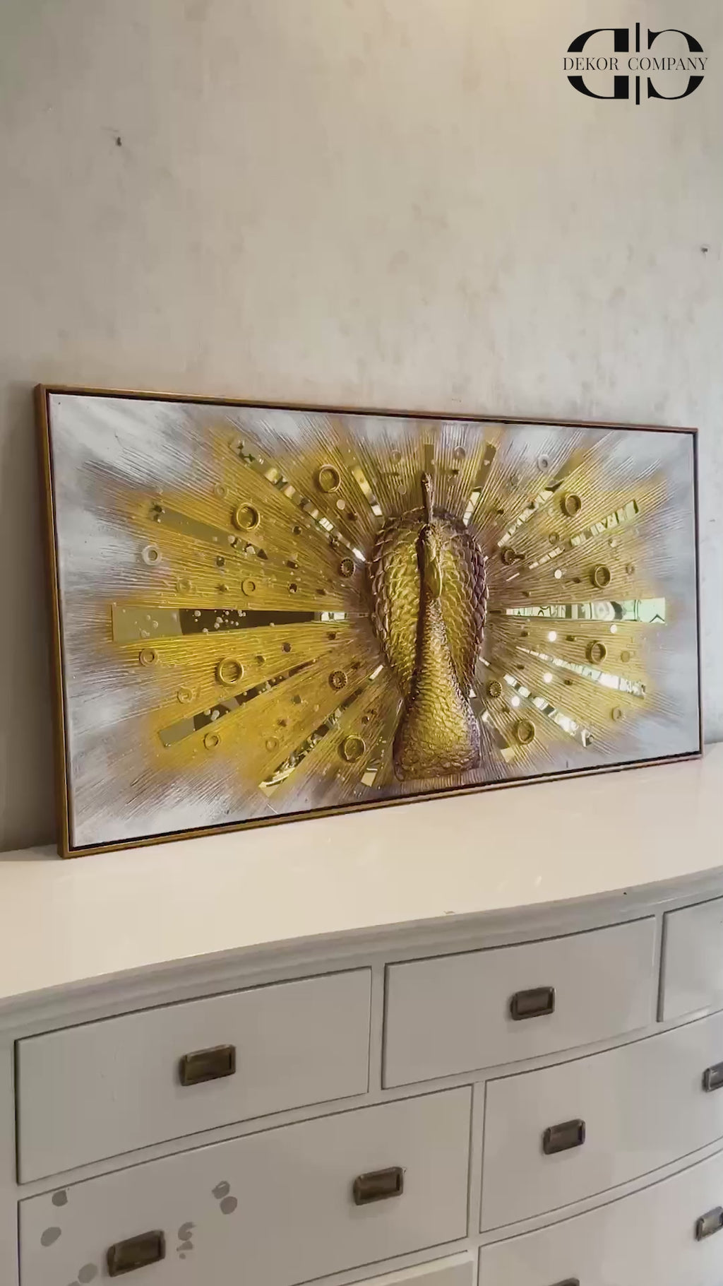 Golden Grace The Peacock in Motion 100% Hand Painted Decorative Wall Paintings for Living Room