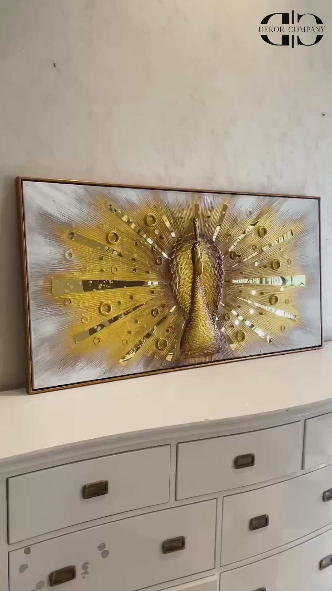 Golden Grace The Peacock in Motion 100% Hand Painted Decorative Wall Paintings for Living Room