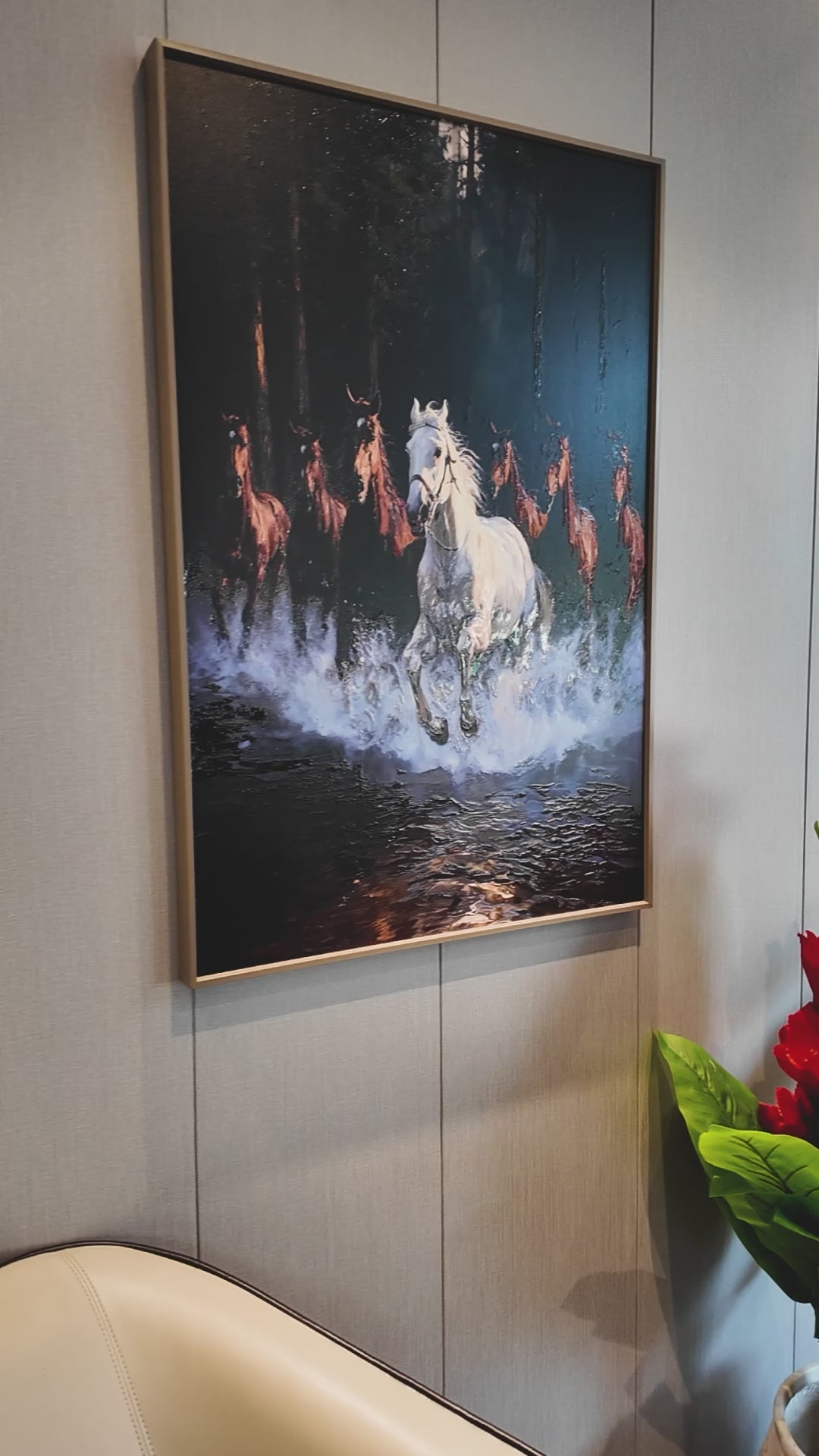 Seven Wild Horses in the Water Embossed Wall Painting for Home & Item for Wall Decoration ( 35.5 x 23.5 Inches )