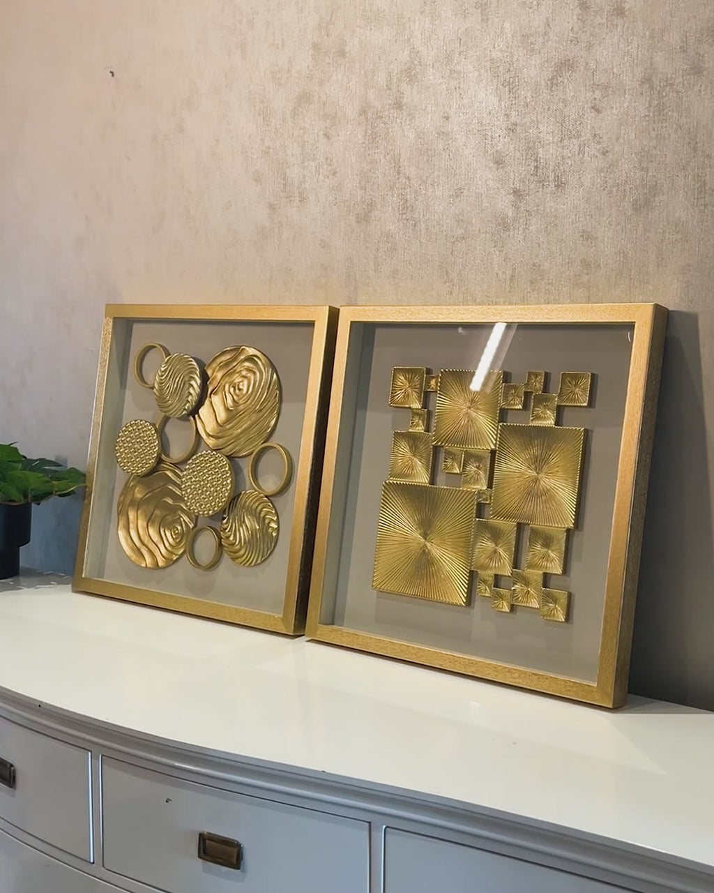 Luxe Geometry & Golden Cosmos Shadow Box for Wall Decoration - Set of ...