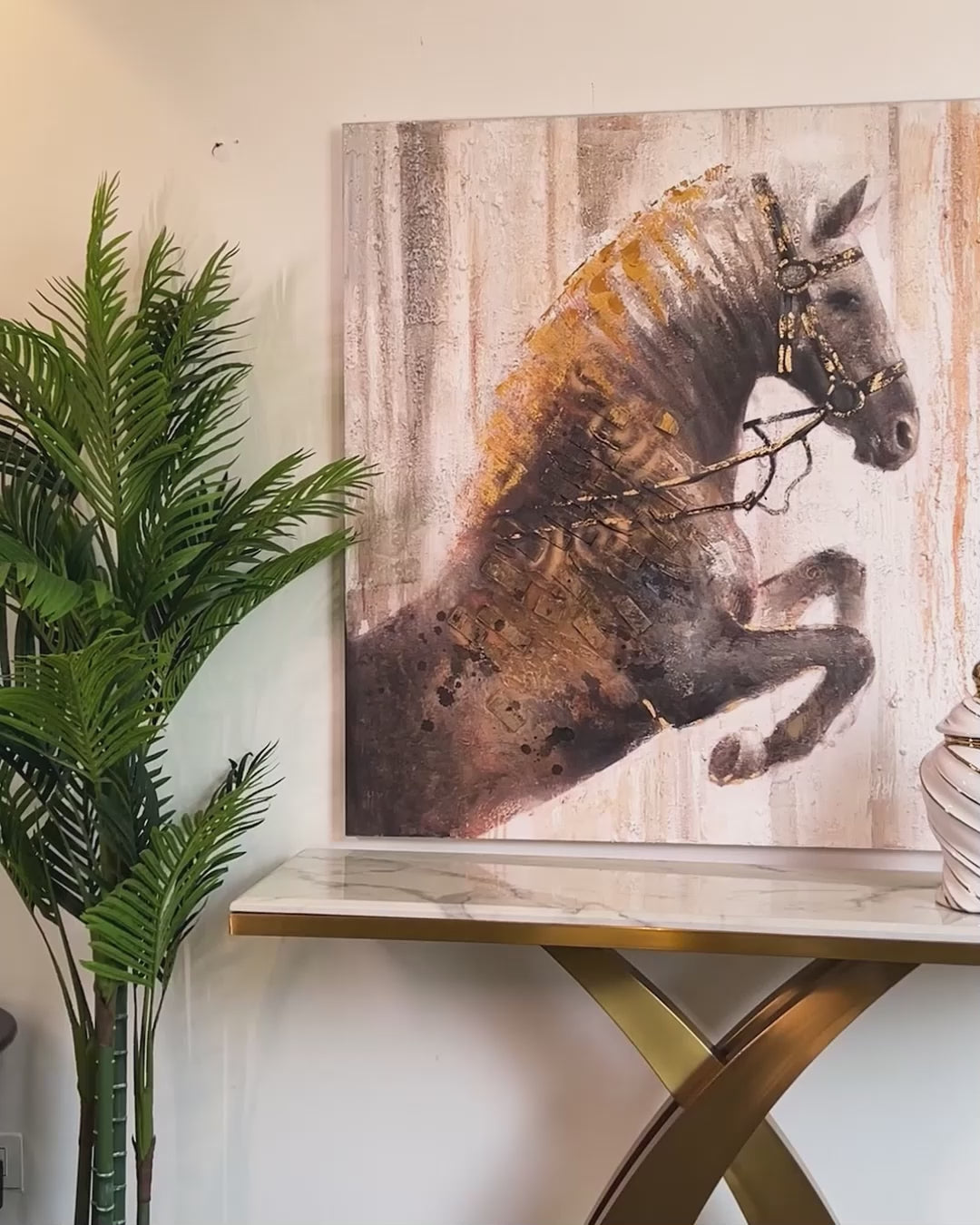 The Jumping Stallion 100% Hand Painted Oil Paintings For Home & Wall Decoration Items (48 x 48 Inches)