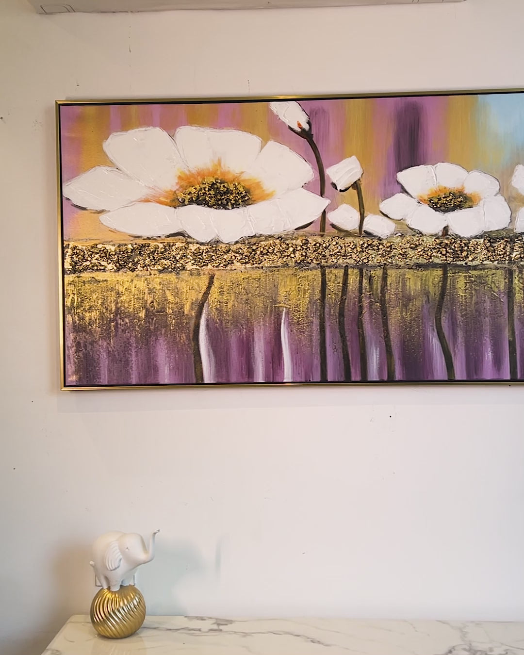 Whispered Euphoria Hand painted Decorative Wall Painting Art (With Golden Outer Floater Frame frame) (56 x 28 Inches)