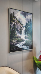 Waterfall Valley Embossed Nature Wall Art Paintings for Home & Item for Wall Decoration - Big ( 47 x 35.5 Inches )