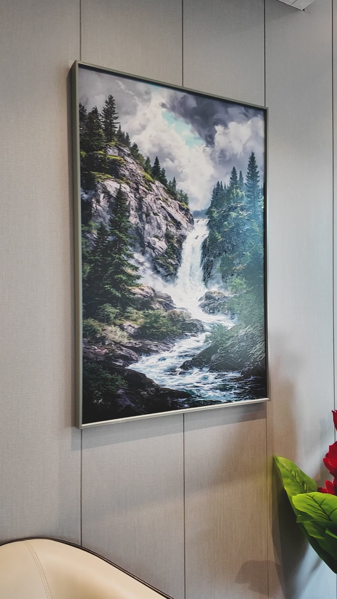 Waterfall Valley Embossed Nature Wall Art Paintings for Home & Item for Wall Decoration - Big ( 47 x 35.5 Inches )