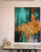 Earth Meets Ocean 100% Hand Painted Wall Paintings abstract (With outer Floater Frame) (48 x 36 Inches)