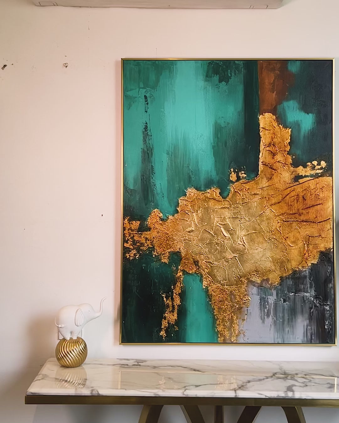 Earth Meets Ocean 100% Hand Painted Wall Paintings abstract (With outer Floater Frame) (48 x 36 Inches)
