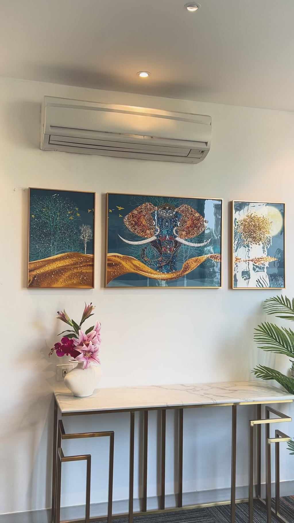 The Udaipur Elephant Crystal Glass Painting Forest - Set of 3