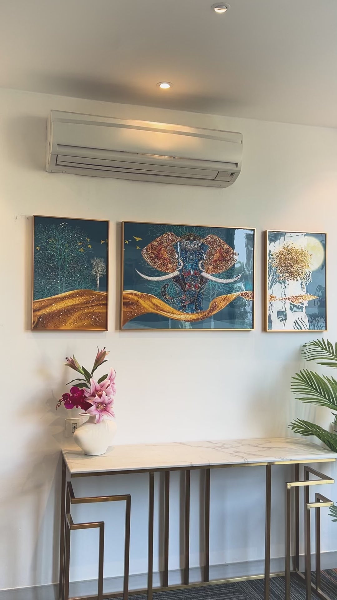 The Udaipur Elephant Crystal Glass Painting Forest - Set of 3