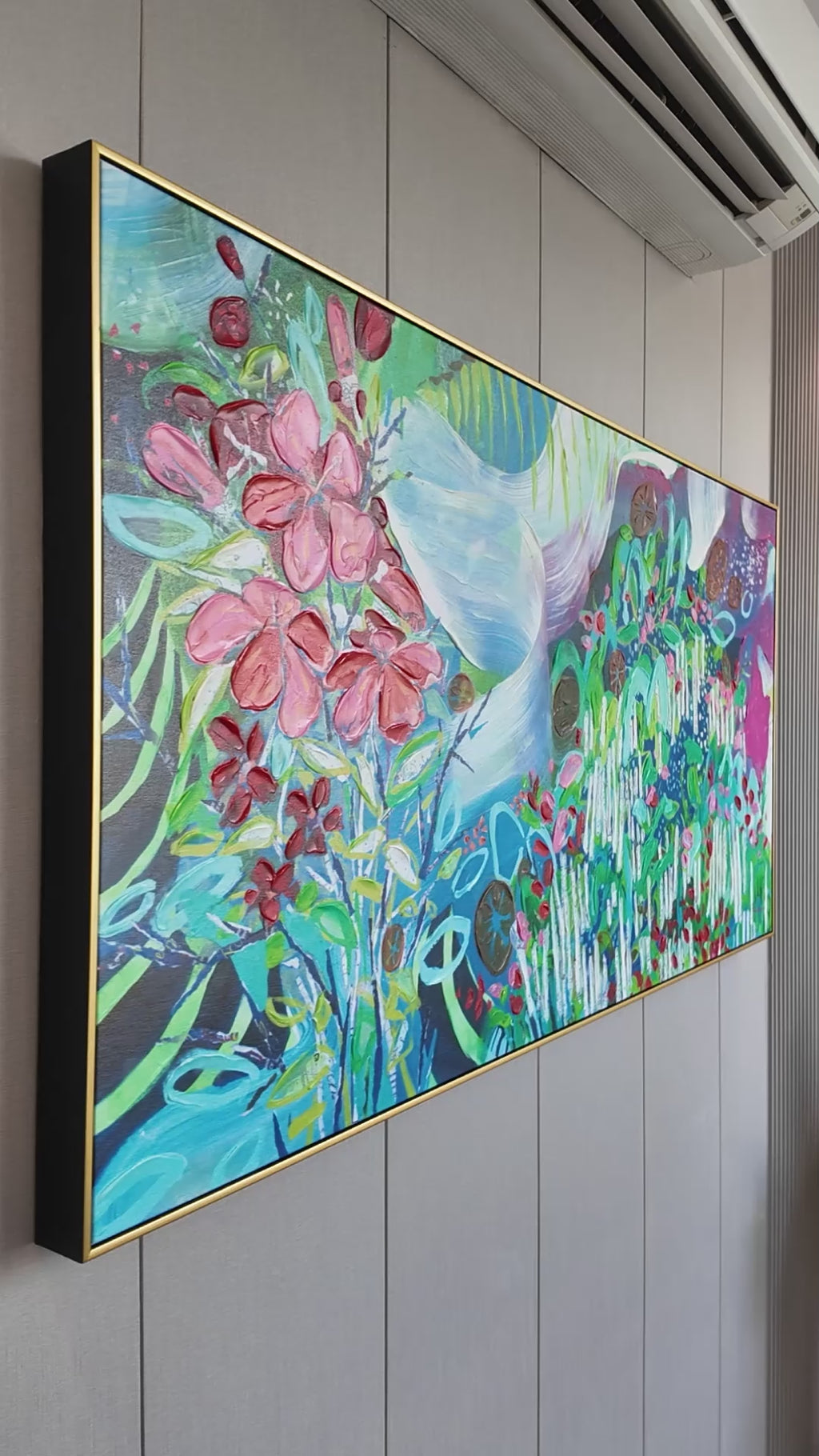 Where Flowers Wander by CLAIRE DESJARDINS 100% Hand Wall Painting For Home (With Outer Floater Frame frame) ( 27.5 x 55 Inches )
