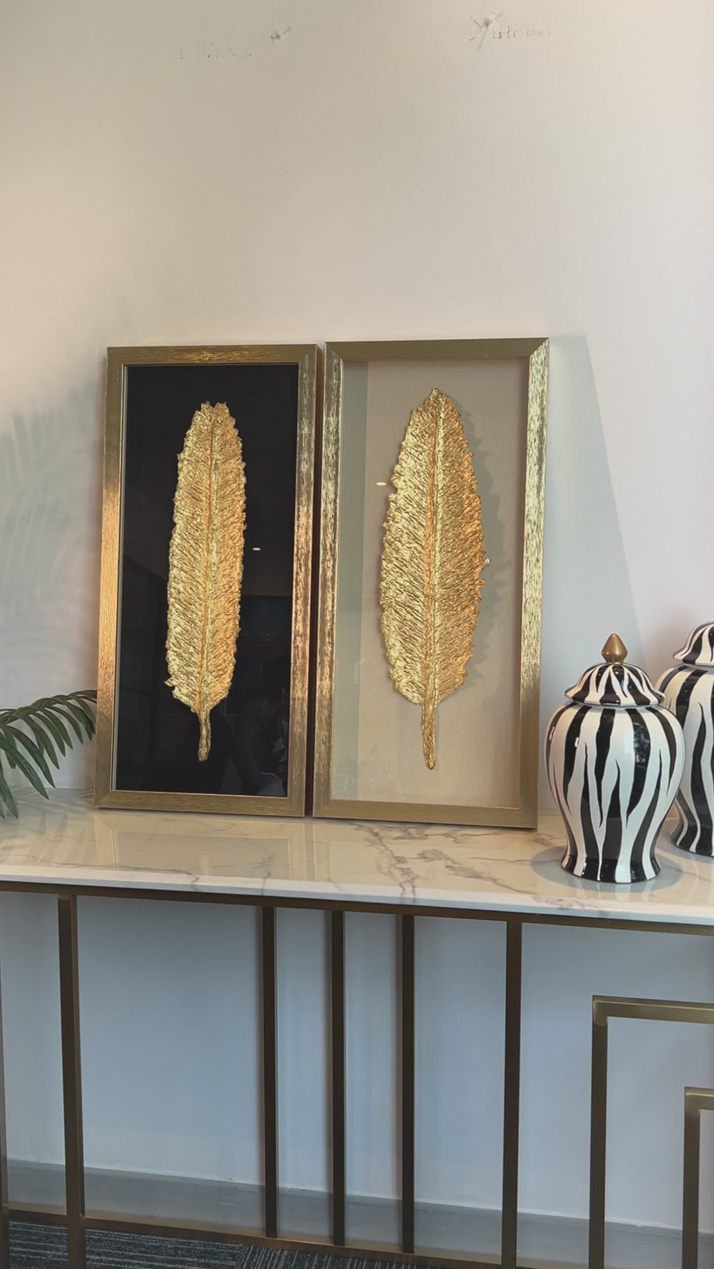 The Golden Glittered Feather Shadow Box Wall Decoration Piece