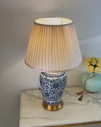 The Silk Route Decorative Table Lamp With Victorian Shade (Blue Pottery)