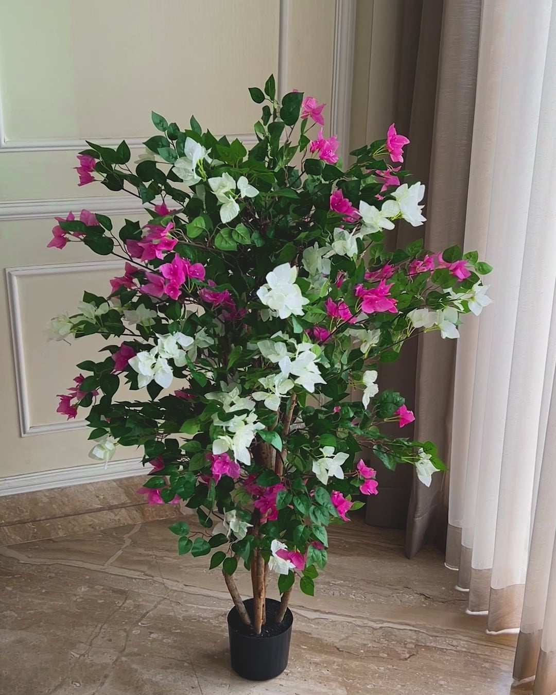 Vibrant Pink & White Bougainvillea Artificial plant - (5 Feet) (Natural Feel)