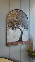 Golden Autumn & The Kalpavriksha Tree Embossed Wall Painting for Home & Item for Wall Decoration ( 35.5 x 23.5 Inches )