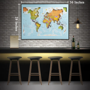 World Map Spectacular Shadow Box Wall Decoration Piece - Light Blue