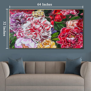 Floral Serenade Handpainted Wall Painting (With Outer Floater Frame)