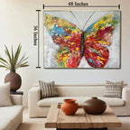 Colorful Butterfly 100% Hand Wall Painting For Home (outer Floater Frame ) (48 x 36 Inches)