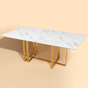 Astral Assemblage Dining Table Gold - White Marble Top (Stainless Steel)