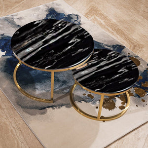 The Umami Nesting Coffee Table Set of 2 - Gold - Black Marble Top (Stainless Steel)