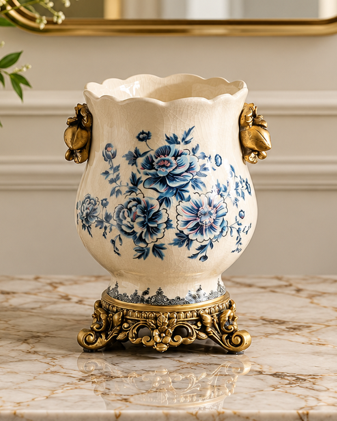 Duchess Bloom Decorative Vase & Showpiece & Home Decoration Item (Blue Pottery)