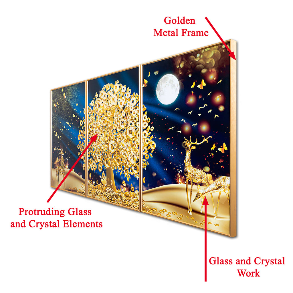 Valencia Dreamlike Framed Crystal Glass Framed Wall Paintings For Wall Decoration at Home & Wall Decoration items - Set of 3