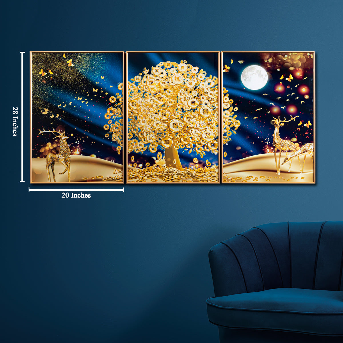 Valencia Dreamlike Framed Crystal Glass Framed Wall Paintings For Wall Decoration at Home & Wall Decoration items - Set of 3