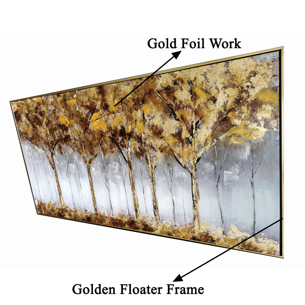 Golden Reflections 100% Hand Painted Wall Art Paintings (With outer Floater Frame)