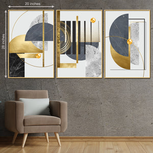 Geometric Shapes 3 Panel Framed Canvas Print