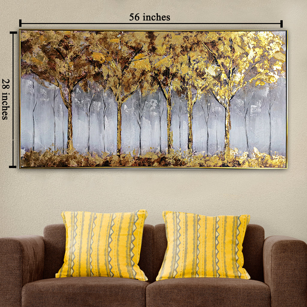Golden Reflections 100% Hand Painted Wall Art Paintings (With outer Floater Frame)