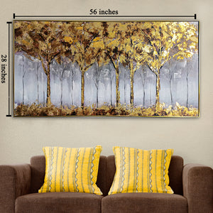 Golden Reflections 100% Hand Painted Wall Painting (With outer Floater Frame)