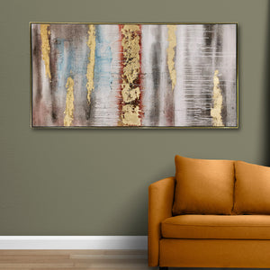 The Grand Canyon Pink and Gold Foil Abstract 100% Hand Painted Wall Painting (With Outer Floater Frame)