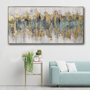 A Beautiful Abstract Melting Pot 100% Hand Painted Wall Painting (With Golden Outer Floater Frame frame)( 28 x 56 Inches )