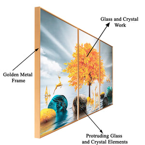 The Golden Glory Framed Crystal Glass Painting - Set of 3