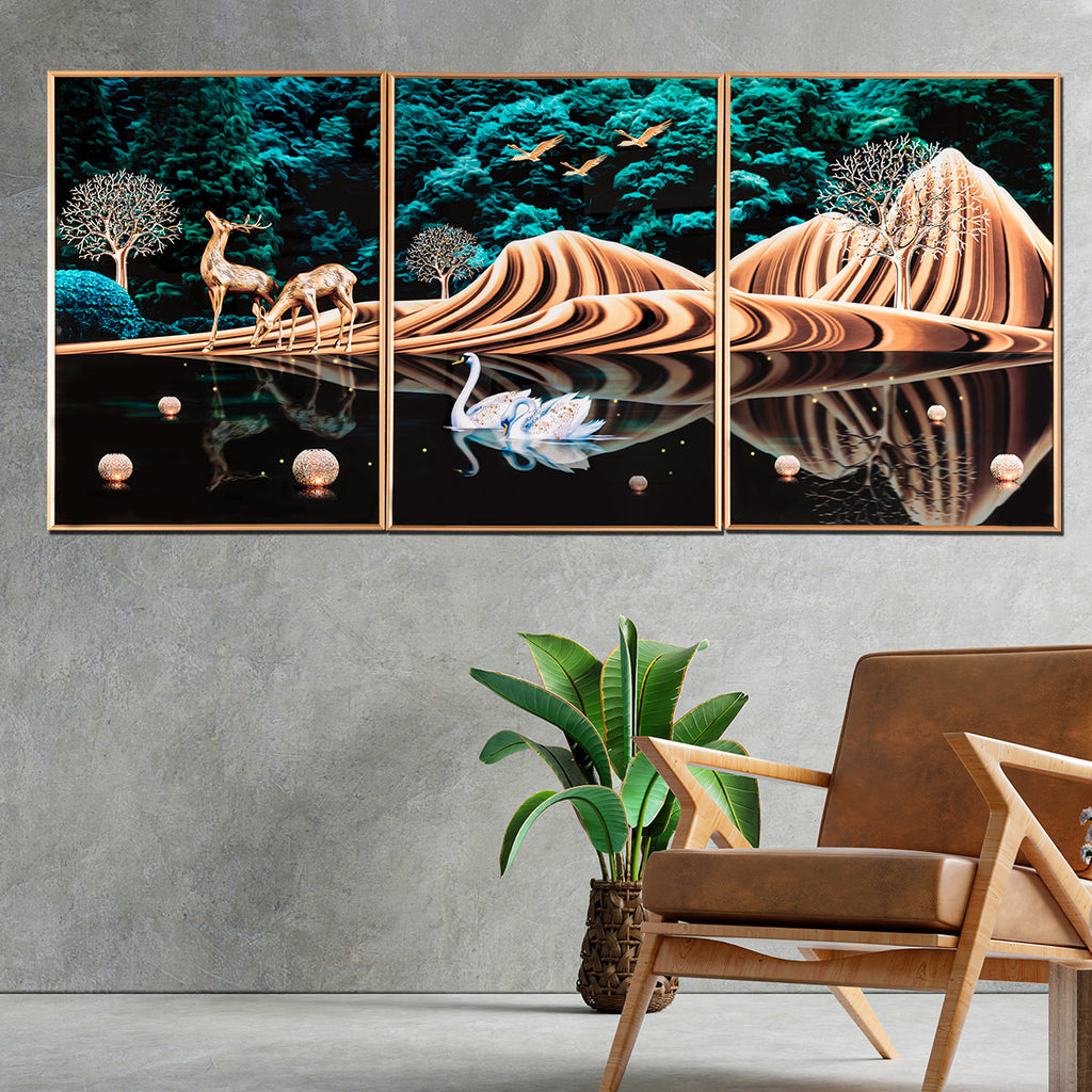 Rejoice with Nature Framed Crystal Glass Decorative Wall Painting Bedroom & Wall Decoration Items - Set of 3
