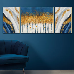 Ethereal Blues Abstract Framed Canvas Print Set of 3