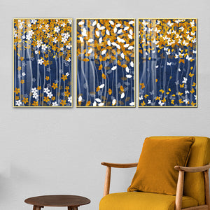 Gilded Blues Abstract Framed Canvas Print Set of 3