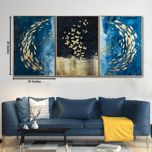 Into the Blue Framed Crystal Glass Painting - Set of 3