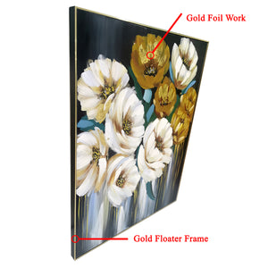 Floral Delight 100% Hand Painted Wall Painting (With outer Floater Frame)