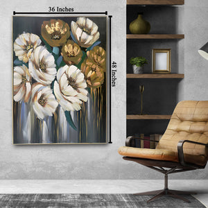 Floral Delight 100% Hand Painted Wall Painting (With outer Floater Frame)