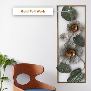 Floret Vertical frame Gold Foil Work Metal Wall Art Panel