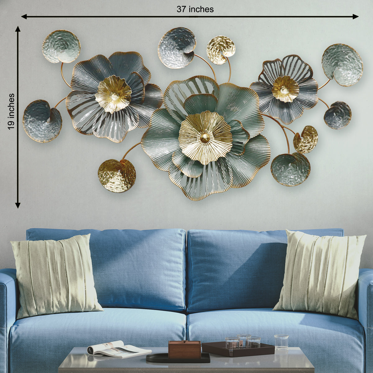 Aquatic Tranquility Gold Foil Work Metal Wall Art Panel