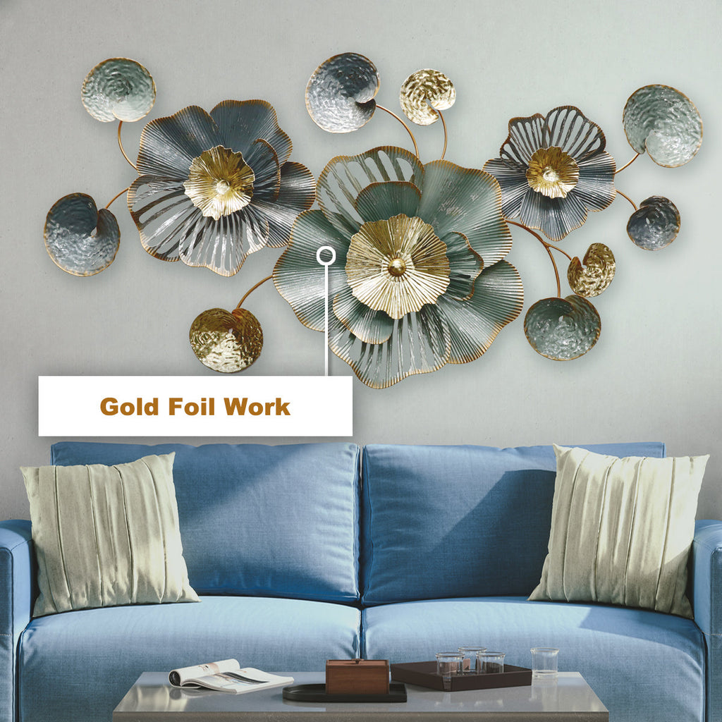 Aquatic Tranquility Gold Foil Work Metal Wall Art Panel