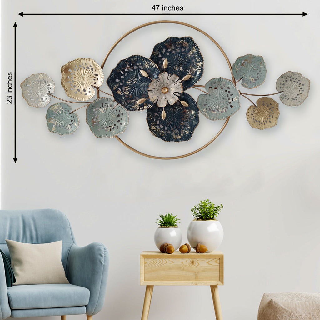 Manila Decorative Floral Bail Gold Foil Work Metal Wall Art