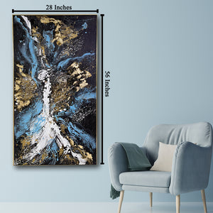 The Blue Abstract 100% Hand Painted Wall Painting (With Outer Floater Frame)
