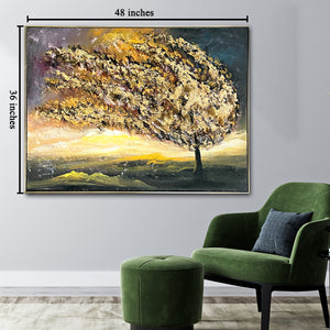 Golden Petals 100% Hand Painted Wall Painting (With Outer Floater Frame)