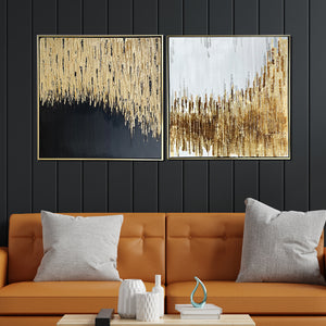Golden Vision 100% Hand Painted Wall Painting (With outer Floater Frame) - Set of 2